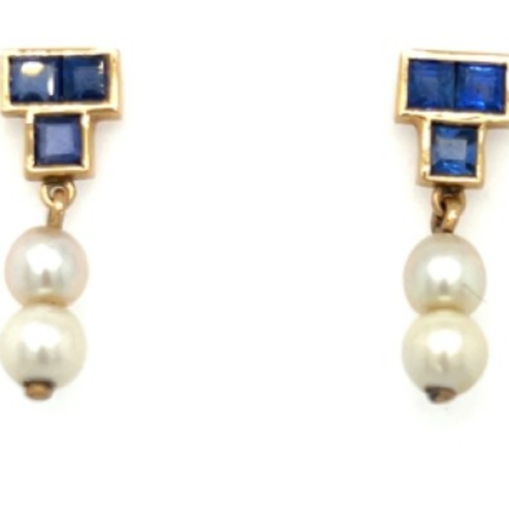 14K Sapphire Graceful Cascading Pearl Drop Earrings - Picture 3 of 3